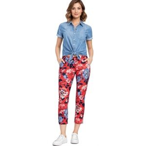 GAP Factory, Slim City Crop Pants Red Blue Floral Size 10 EUC